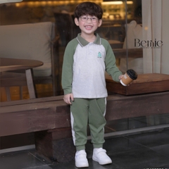 Set bộ polo tay dài raplang phối màu họa tiết thêu khủng long kèm quần dài cho bé trai size 1 đến 7 tuổi BERNIE H0425B59