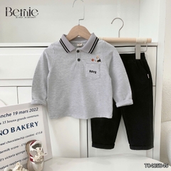 Set bộ polo dài tay chất polo cá sấu họa tiết thêu Gấu Boy kèm quần kaki dài cho bé trai size 1 đến 7 tuổi BERNIE T0425B45