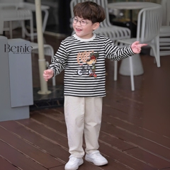 Set bộ tay dài kẻ sọc ngang phối màu họa tiết hình in dễ thương kèm quần dài kaki cho bé trai size 1 đến 7 tuổi BERNIE H0725B54