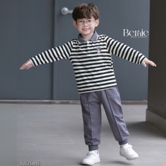 Set bộ polo tay dài kẻ ngang họa tiết thêu cáo nhỏ kèm quần dài cho bé trai size 1 đến 7 tuổi BERNIE T0625B46