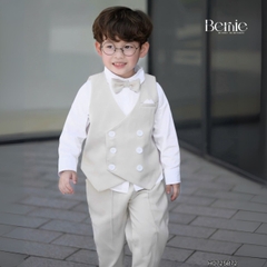 Set bộ vest gi lê bé trai 4 chi tiết áo sơ mi tay dài màu trắng phối gi le rời và quần dài kèm nơ cổ 1 đến 7 tuổi BERNIE H1123B014 - T525