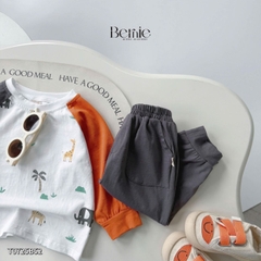 Set bộ thun cotton tay raplang dài phối màu cho bé trai họa tiết in tràn kèm quần dài 9 tới 28kg BERNIE T0725B52