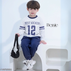 Set bộ thể thao tay dài cho bé trai tay áo phối màu họa tiết in chữ và số kèm quần dài size 9 tới 27kg BERNIE H0725B21
