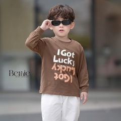 Áo thun áo phông tay dài in chữ Lucky nhiều màu unisex cho bé trai bé gái đi học đi chơi 9 đến 27kg BERNIE H0725A26