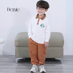 Set bộ polo thun cotton dài tay áo polo họa tiết hình in kèm quần dài cho bé trai size 9 tới 28kg BERNIE T0725B35
