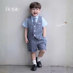  Set bộ vest gile công tử 4CT cho bé trai áo sơ mi tay ngắn phối gile kẻ kèm quần và cà vạt 1 đến 6 tuổi BERNIE T0825B06