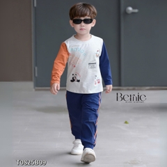 Set bộ thun cotton dài tay cho bé trai áo thun họa tiết hình in dễ thương kèm quần dài size 9 tới 28kg BERNIE T0825B09
