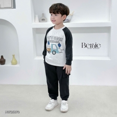 Set bộ thun cotton dài tay cho bé trai áo thun họa tiết hình in dễ thương kèm quần dài size 9 tới 28kg BERNIE H0725B70