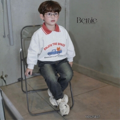 Set bộ polo dài tay cho bé trai áo polo nỉ họa tiết Enjoy the space kèm quần jean dài size 9 tới 28kg BERNIE H0525B37