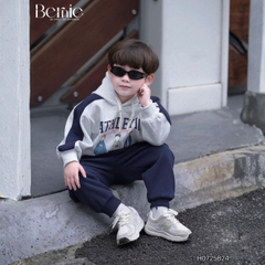 Set bộ nỉ 2 da tay dài áo hoodie phối màu kèm mũ họa tiết kèm quần dài đi chơi đi học 1 đến 7 tuổi BERNIE H0725B24