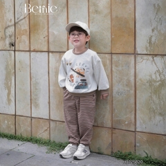 Set bộ nỉ dài tay họa tiết hoạt hình Clever kèm quần dài kẻ ngang cho bé trai size 9 tới 28kg BERNIE H0725B20