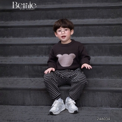 Áo len dài tay thêu phối màu hình mặt gấu dễ thương cho bé trai bé gái 1 đến 7 tuổi BERNIE 24A034