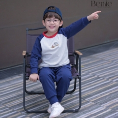 Set bộ thun dài tay áo raplang phối màu họa tiết thêu cún hello kèm quần dài size 9 tới 28kg BERNIE H0725B68