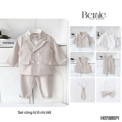 Set bộ vest hoàng gia 6 chi tiết dài tay màu nâu bé trai đi tiệc đi sự kiện size 9 tới 28kg BERNIE H0725B71