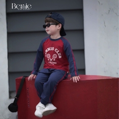 Set bộ bé trai áo thun cotton tay dài raplang phối màu họa tiết tennis thể thao kèm quần dài size 9 tới 28kg BERNIE H0725B69