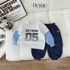 Set bộ bé trai áo thun cotton tay dài phối màu họa tiết Bothing kèm quần gió dài size 12 tới 28kg BERNIE T0925B45Đ