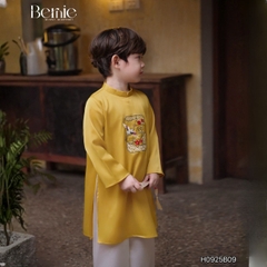 Set áo dài bé trai kèm quần chất lụa vân gỗ họa tiết thêu Hạc xuân mặc Tết size 9 đến 25kg BERNIE H0925B09