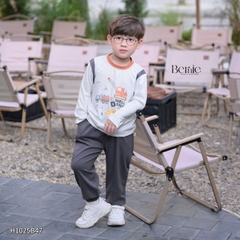 Set bộ dài tay cố áo và tay phối màu chất cotton họa tiết xe cẩu kèm quần dài size 9 tới 25kg BERNIE H1025B47