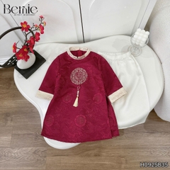 Set áo dài bé trai kèm quần chất lụa vân gỗ họa tiết thêu Hạc xuân mặc Tết size 9 đến 25kg BERNIE H0925B09