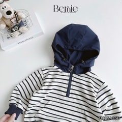 Áo hoodie dài tay unisex kẻ ngang phối mũ và dây kéo cho bé trai bé gái size 9 tới 28kg BERNIE T1025A35Đ