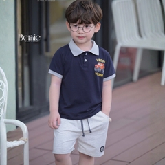 Set bộ polo tay ngắn họa tiết khủng long và ô tô kèm quần short đùi bé trai 9 tới 28kg BERNIE T0725B61