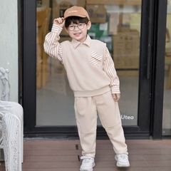 Set gilê kẻ 3 chi tiết áo sơ mi dài tay áo gi lê quần kaki cho né trai 1 đến 7 tuổi BERNIE 0724B40