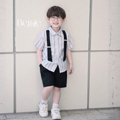 Set sơ mi sọc dây đai Urban bé trai phong cách công tử quần short BERNIE T1025B36Đ