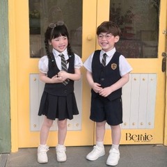 Set vest gile đồng phục đôi học sinh phong cách hàn quốc cho bé trai bé gái kèm cà vạt size 9 tới 28kg BERNIE H1125B25