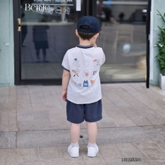 Set bộ tay ngắn áo cổ trụ họa tiết Gấu bóng chày kèm quần short bé trai size 9 tới 28kg BERNIE H1025B54