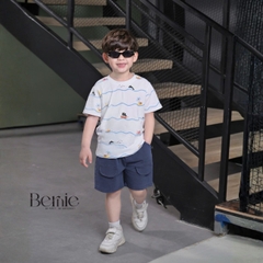  Set bộ Ocean áo thun tay ngắn họa tiết biển phối quần short kaki denim size 9kg tới 28kg BERNIE KIDS T1025B75