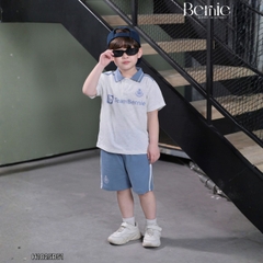Set bộ polo tay ngắn cho bé trai áo thun polo cổ dệt hình in huy hiệu team Bernie và quần short size 9 tới 28kg H1025B51