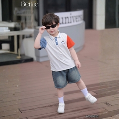Set bộ polo tay ngắn họa tiết thêu Birthday Bernie cho bé trai kèm quần short jean size 9 tới 28kg BERNIE H1025B52