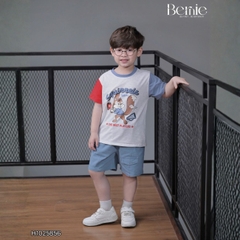 Set bộ tay ngắn phối màu họa tiết Sóc và Gấu kèm quần short kaki cho bé trai 9 tới 28kg BERNIE H1025B56