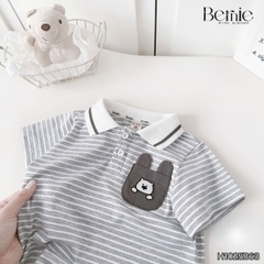 Set bộ polo tay ngắn cổ dệt họa tiết kẻ ghi phối túi ngực kèm quần short kaki size 1 đến 7 tuổi BERNIE H1025B63