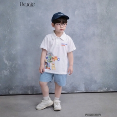 Set bộ polo tay ngắn cho bé trai họa tiết Robot hóm hỉnh kèm quần short kaki size 9 đến 25kg BERNIE T1025B83Đ 