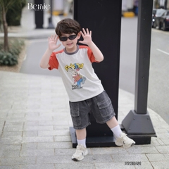Áo thun cho bé trai tay ngắn phối màu họa tiết hoạt hình Happy size 9 tới 28kg BERNIE H1125A31