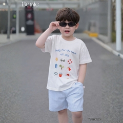  Set bộ cho bé trai áo thun tay ngắn họa tiết Happy Beach kèm quần short size 9 tới 25kg BERNIE T1225B17Đ