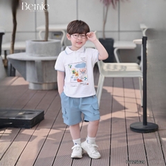 Set bộ polo tay ngắn cho bé trai họa tiết Baby Cloud kèm quần short size 9 tới 28kg BERNIE H1125B39