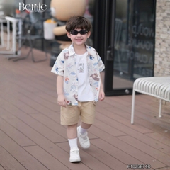 Set sơ mi 3 chi tiết tay ngắn cho bé trai họa tiết Mèo Khám Phá kèm quần short kaki size 9 tới 28kg BERNIE H1025B74Đ