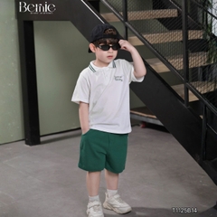 Set bộ polo tay ngắn cổ dệt thêu họa tiết Holiday xanh kèm quần short size 9 tới 28kg BERNIE T1125B14