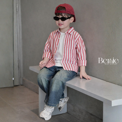 Áo sơ mi kẻ sọc dài tay phong cách STREET màu đỏ màu vàng màu xanh cho bé trai size 9kg tới 25kg BERNIE H1025B77Đ 