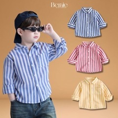 Áo sơ mi kẻ sọc dài tay phong cách STREET màu đỏ màu vàng màu xanh cho bé trai size 9kg tới 25kg BERNIE H1025B77Đ 