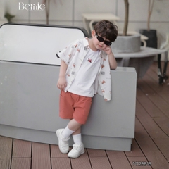  Set sơ mi 3 chi tiết áo tay ngắn họa tiết ô tô áo ba lỗ kèm quần short kaki cho bé trai 9 tới 28kg BERNIE T1125B16