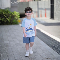 Set bộ ngắn tay raplang họa tiết Cá voi nghộ nghĩnh kèm quần short kaki cho bé trai size 9 tới 28kg BERNIE H1125B25
