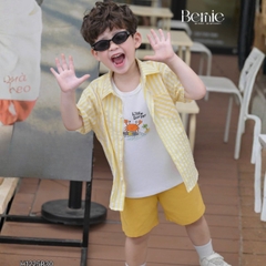 Set sơ mi 3CT Little Surfer cho bé trai áo sơ mi áo ba lỗ và quần short cho bé trai size 11 tới 28kg BERNIE H1225B30