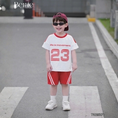 Set bộ bé trai tay ngắn phong cách thể thao họa tiết in chữ và số 23 kèm quần short size 9 tới 28kg BERNIE T1025B71