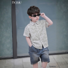 Set bộ sơ mi cho bé trai áo tay ngắn họa tiết Grafiti kèm quần short jean size 11 đến 28kg BERNIE T1225B09