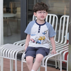 Set bộ cộc tay raplang họa tiết Worker Cars và quần short bé trai đi chơi đi biển 9 tới 25kg BERNIE H1125B42