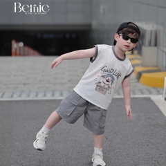 Set bộ tanktop áo thun họa tiết Poppy năng động kèm quần short cho bé trai  size 9 đến 25kg BERNIE T1125B06