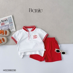 Set bộ cộc tay cho bé trai áo cổ trụ họa tiết sao vàng Việt Nam kèm quần short size từ 9 đến 25kg H0226B23Đ 